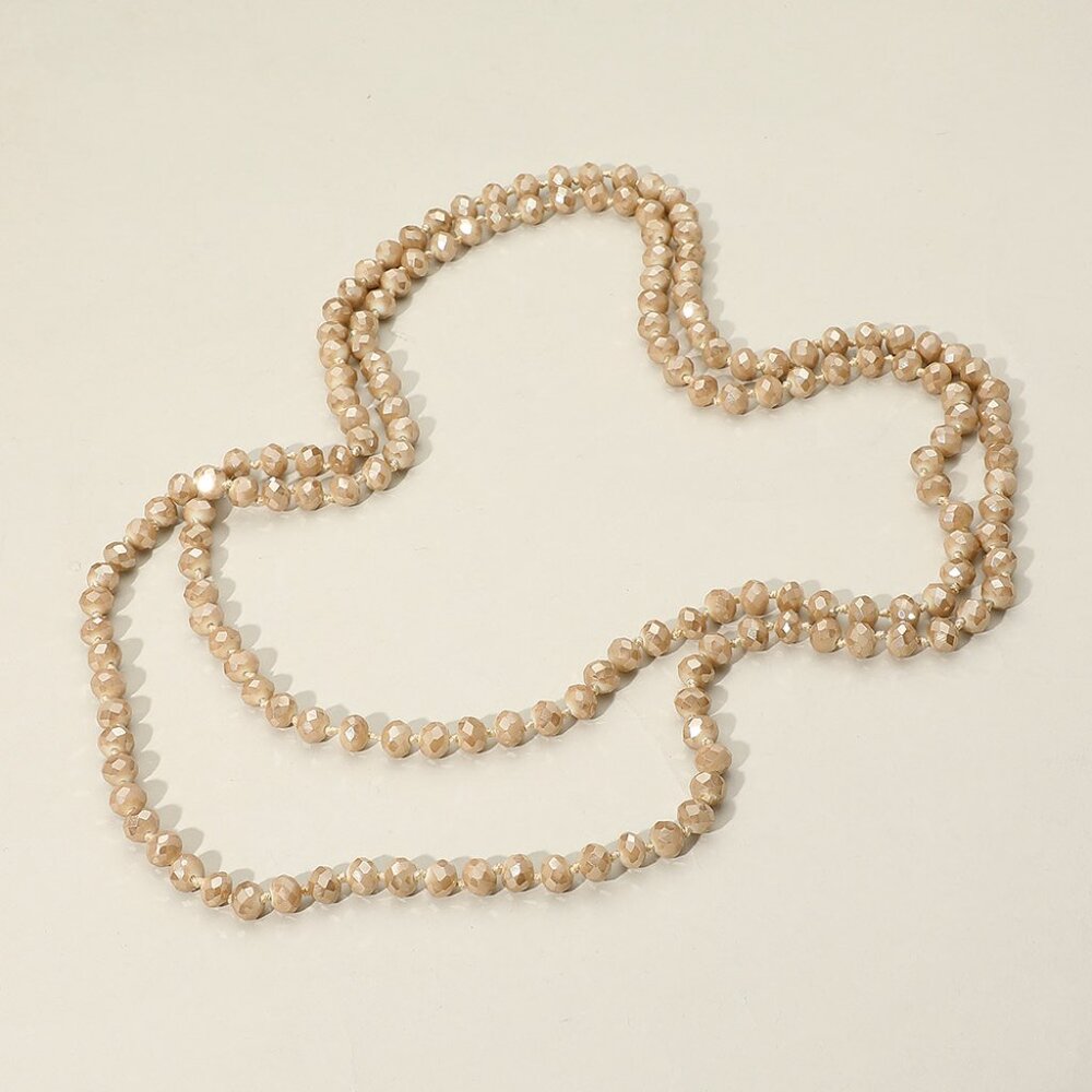 Faceted Beaded Wrap Around Long Necklace Taupe